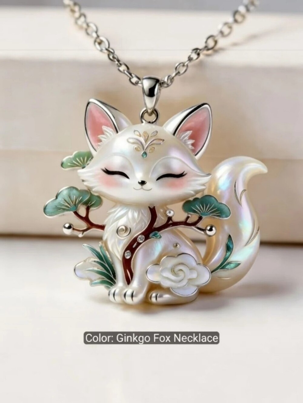 Nwt Cute Girl Child Kids Woman's Fox Cat Kitten Pine Branch Pendant Necklace 10"